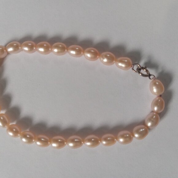 Real Freshwater Pearl Sterling Silver Clasp Champagne Pink Pearl Bracelet Women - Picture 5 of 7
